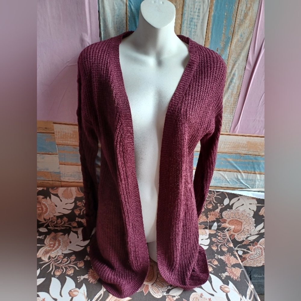 Women's Burgundy Open-Front Sweater